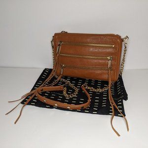 Rebecca Minkoff 5 Zip Mini Cross Body Chainlink strap/gold camel tan